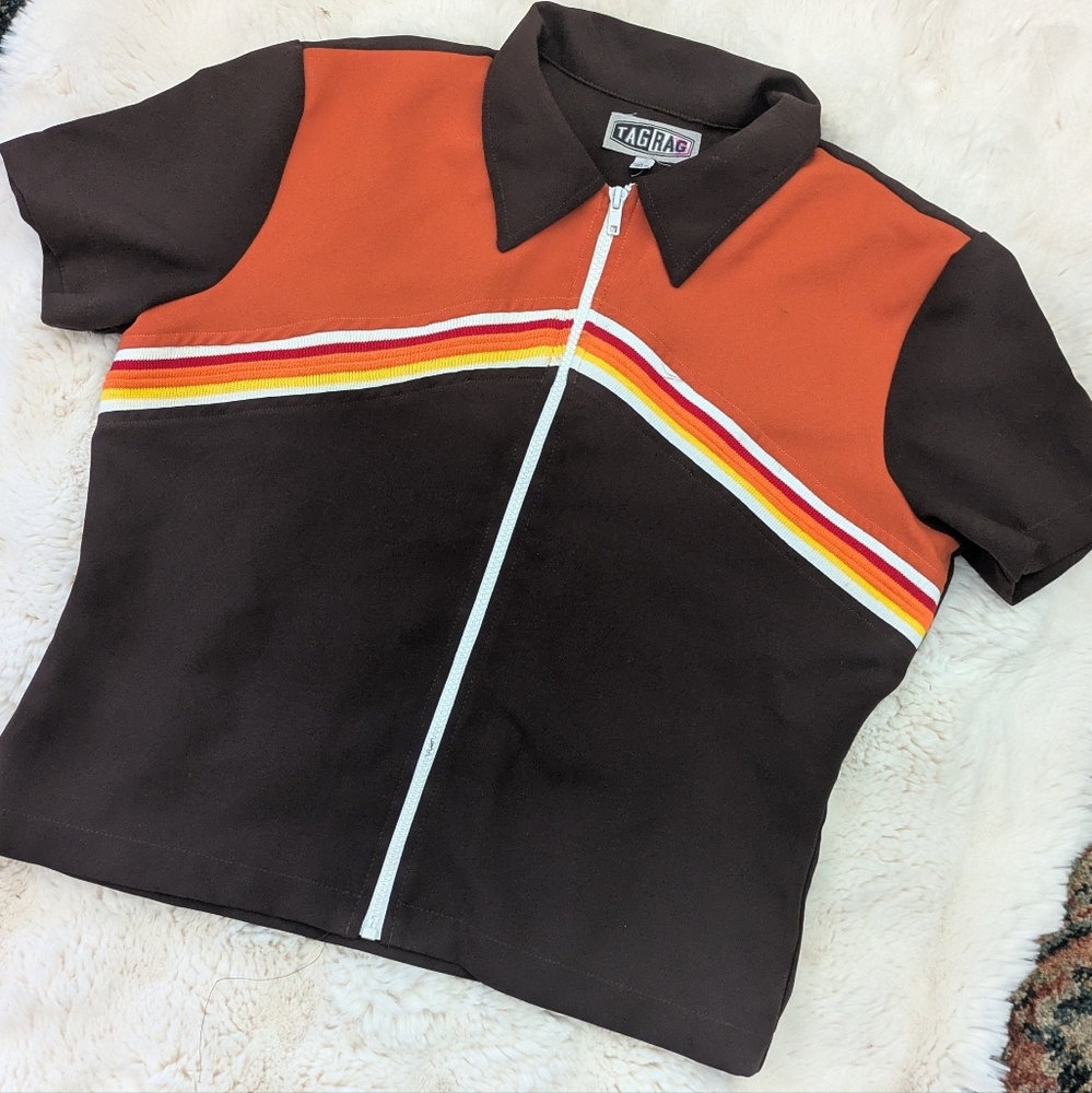 90s Tag Rag Striped Retro Zip Front Shacket